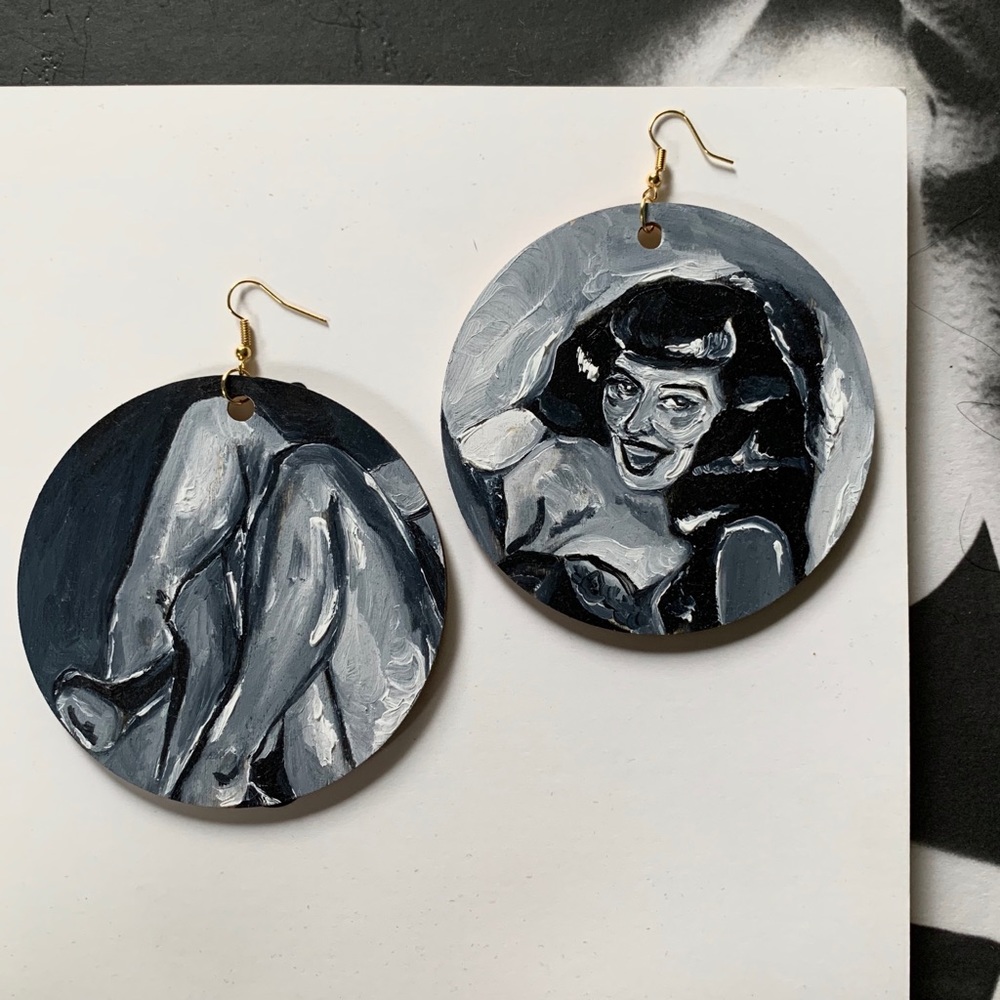 Betty Page Original Hand Painted Wooden Earrings